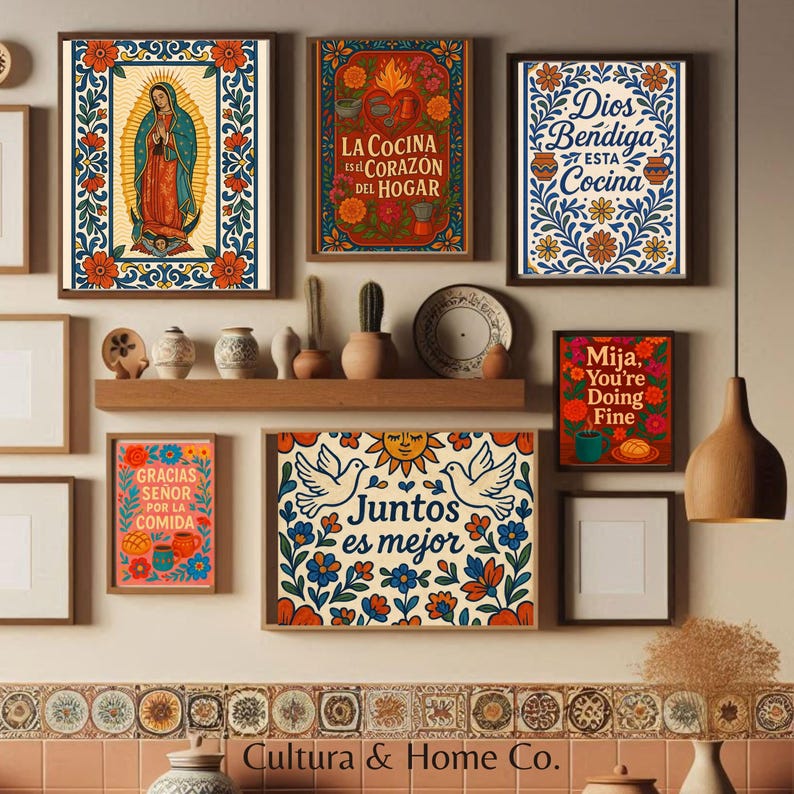 cocina wall decor mexican food art talavera. Latina kitchen decor digital download featuring Mexican food art and decorative tile inspired borders