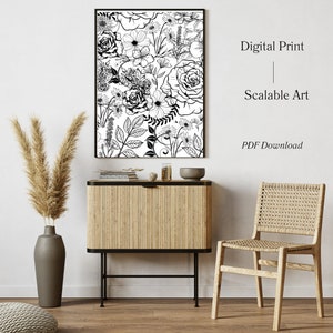 Black & White Floral Printable | Latina Botanical Wall Art | Minimal Nature Decor | Instant Digital Download