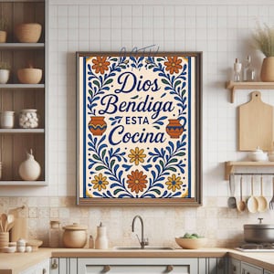 Dios Bendiga Esta Cocina Printable | Talavera Kitchen Art | Latina Faith Decor| Mexican Blessing Digital Download