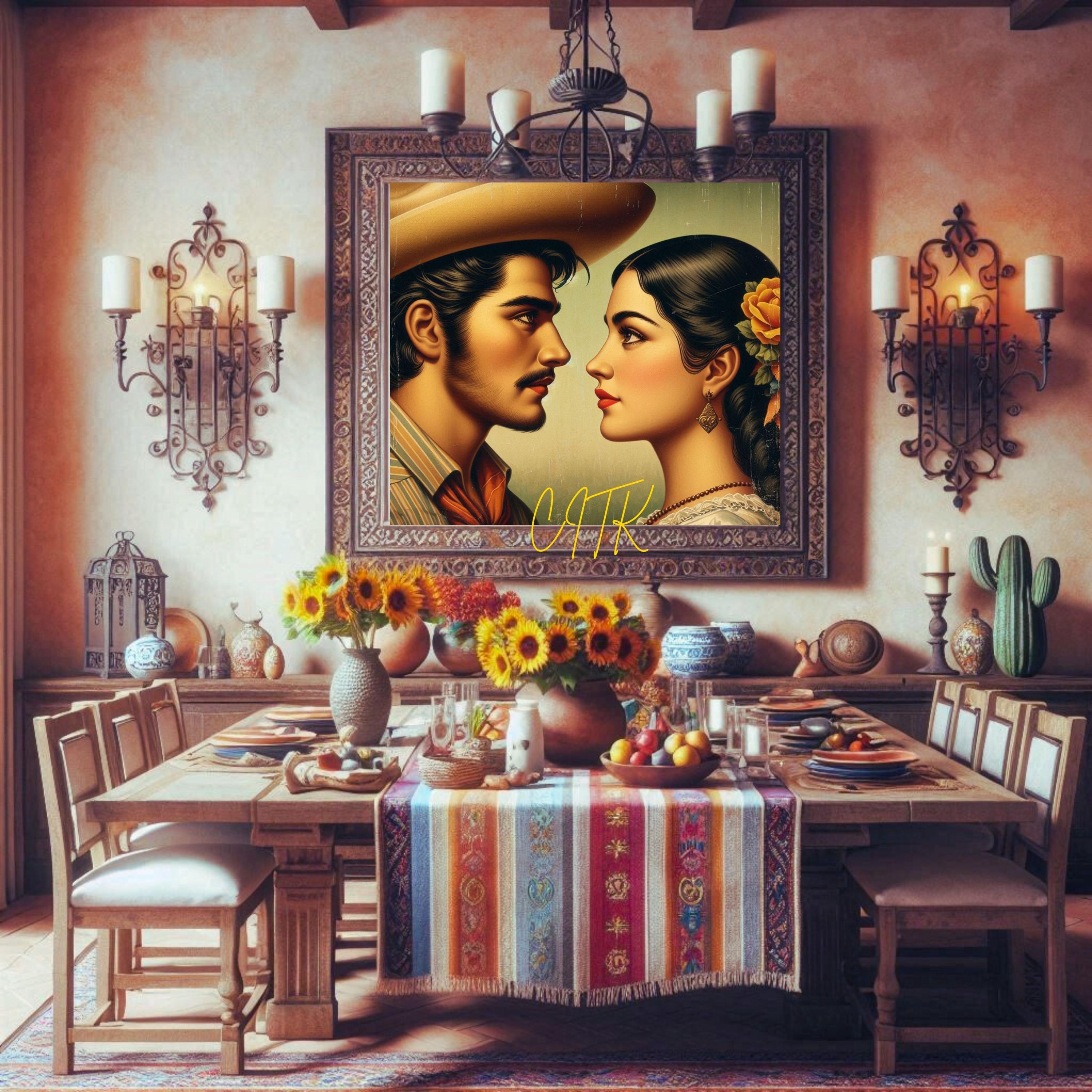 Vintage Mexican Couple Art Print | Charro Romance Wall Decor