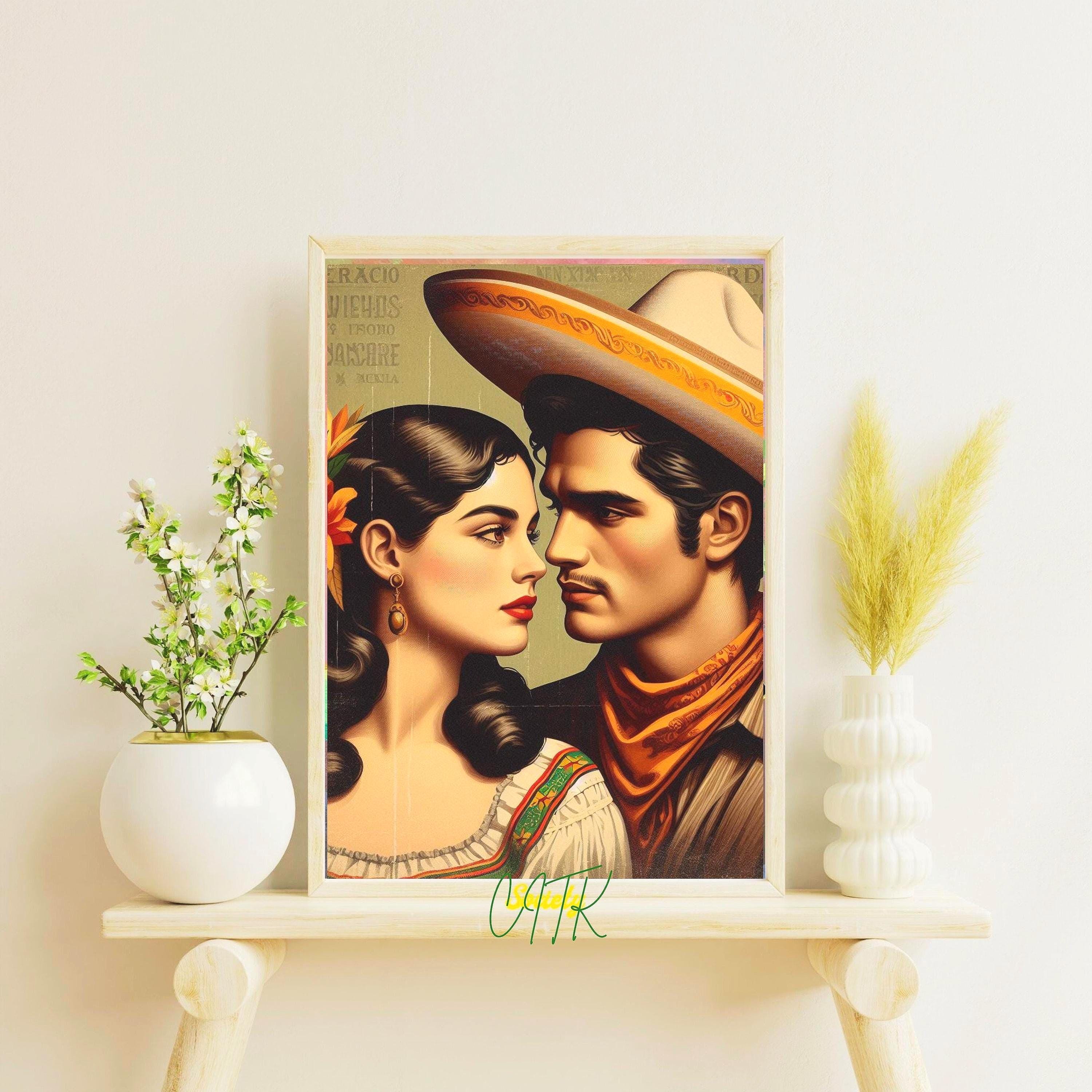 Vintage Mexican Couple Art Print | Charro Romance Wall Decor | Old