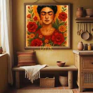 Frida Folk Art Digital Print | Watercolor Style Mexican Wall Art | Latina Heritage Decor JPG PDF | 4:5 Ratio Instant Download
