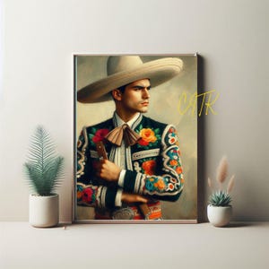 Charro Digital Wall Art | Mexican Cowboy Printable | Vaquero Cultura Decor | Charro Portrait Download | Heritage Latino Art