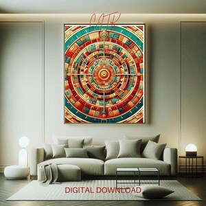 Aztec Sun Stone Wall Art Printable | Mexican Calendar Print ...