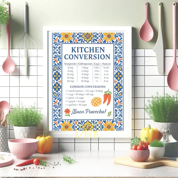 Talavera Kitchen Conversion Chart | Mexican Cooking Measurement Print | Latina Cocina Wall Art | Baking Guide Poster | Digital Download