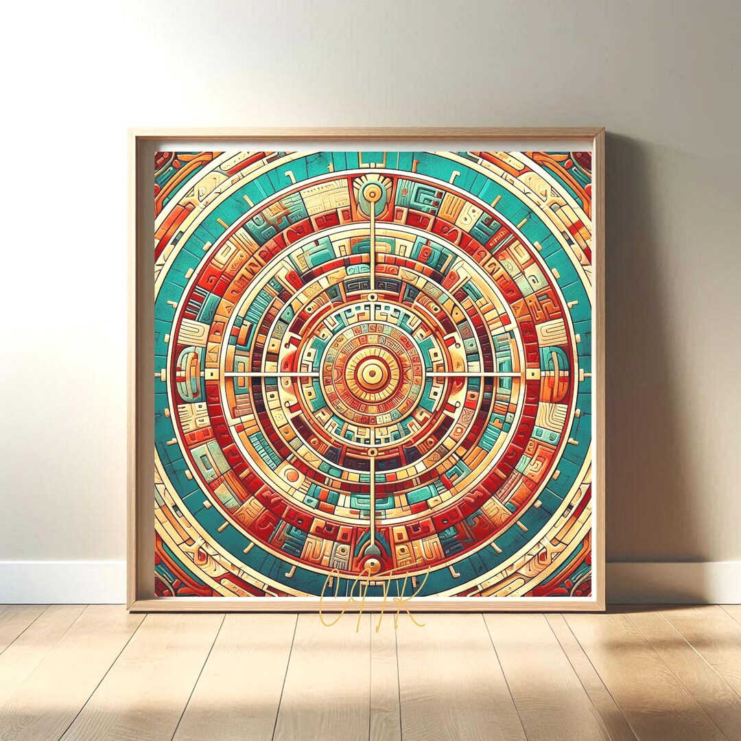 Aztec Sun Stone Wall Art Printable | Mexican Calendar Print ...