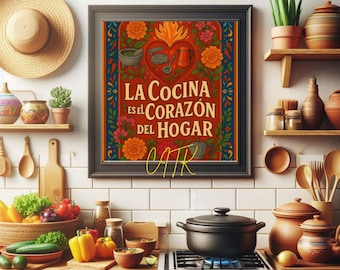 Talavera Küche Poster: La Cocina es el Corazón, Lateinische Küche Dekoration (Digitaler Download)