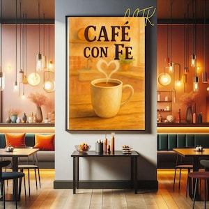 Café Con Fe Kitchen Print | Spanglish Coffee Wall Art | Latina Decor Faith | Printable Digital Art | Mexican Inspired Cafecito Bar Quote