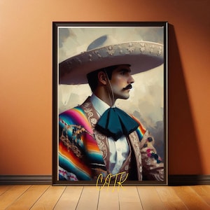 Mexican Charro with Sarape Wall Art | Traditional Cowboy Portrait | Bold Cultura Mexicana Decor | Instant Download | Latino Heritage Print