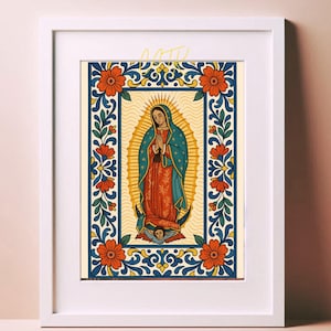 Arte imprimible de cocina de la Virgen de Guadalupe / Decoración de pared católica mexicana / Descarga digital de fe para el hogar o altar de una latina