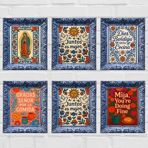 Talavera kitchen wall art bundle mexican food printable set. Colorful cocina wall art bundle with six cohesive talavera style food illustrations designed as cultural kitchen printable artwork