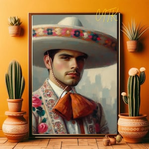 Mexican Charro Portrait Art | Traditional Vaquero Wall Decor | Cowboy Heritage Print | Cultura Mexicana Digital Download