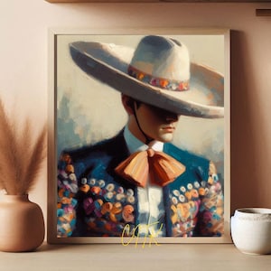Mexican Charro Art Print | Western Cowboy Wall Art | Vaquero Cultura Decor | Hombre Painting Style | Latino Heritage Digital Download