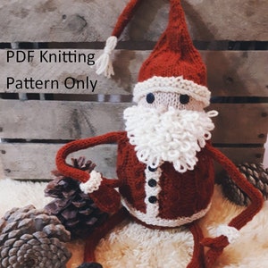 PDF knitting pattern, santa knitting pattern, elf, christmas gift, diy, santa on shelf, red and white decoration, ornament