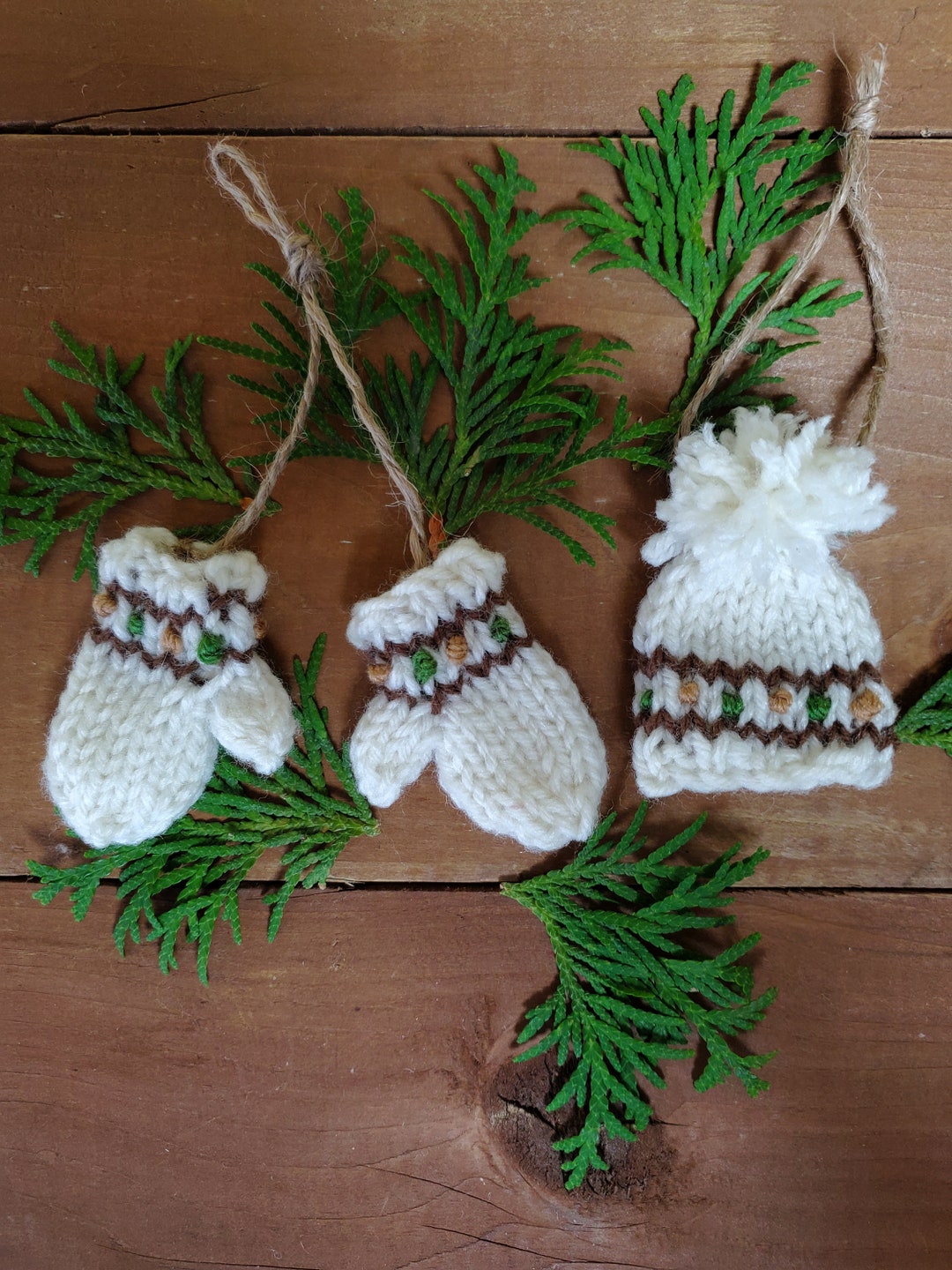 Set of 2 Mini Knit Ornaments Decorations Mittens Hat Toque off Etsy