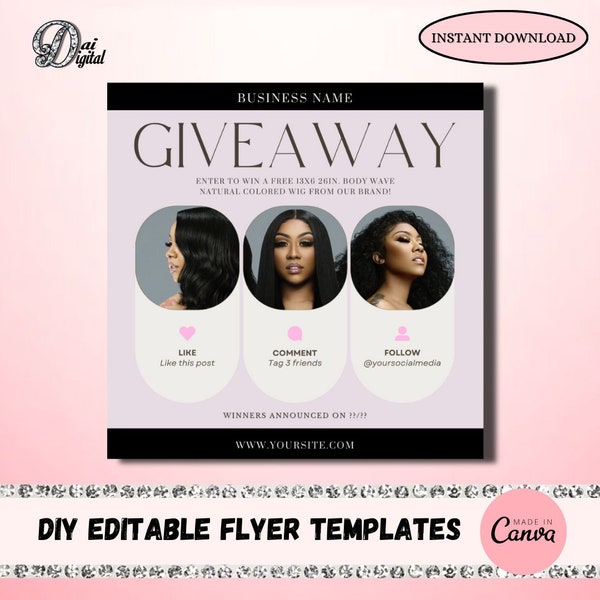 DIY Giveaway 3 Steps Flyer | DIY Social Media Flyer | Personalisierbar für Unternehmen | Bearbeitbarer Geschäftsflieger | Giveaway Vorlage