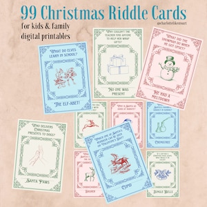 Cartões de enigmas de Natal para crianças e família / para toda a família / quebra-gelos para festas / jogos de perguntas e respostas / Cartões de enigmas de Natal