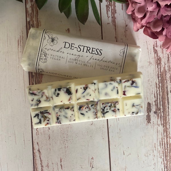 STRONGLY SCENTED Aromatherapy Wax Melts | 100% Essential Oils | De-Stress | Soy Wax | Non-Toxic | Snap Bars | Plastic Free | Dye Free