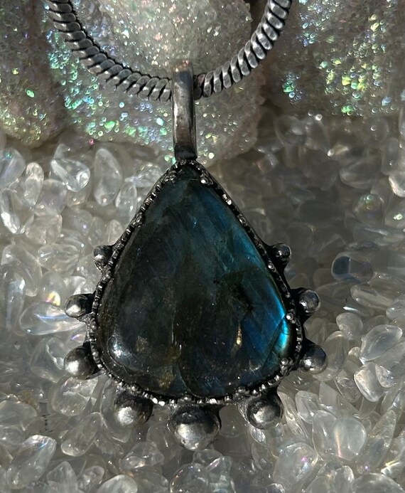 Sterling Silver Labradorite Orb Pendant Necklace … - image 3