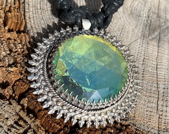 Sacred Starburst Dichroic Rainbow Glass Sterling Silver Handmade Pendant Necklace