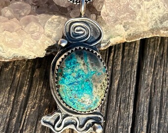 Chrysocolla Jewelry Sterling Silver Spiral Balance Pendant Handmade Necklace