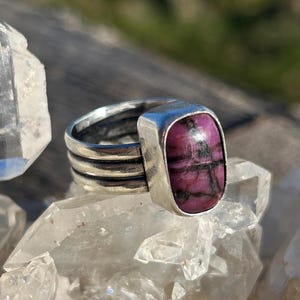 Sugilite Jewelry Sterling Silver Ring Triple Band Size 8
