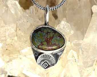 Egyptian Green Turquoise Jewelry Sterling Silver Pendant Handmade Western Necklace