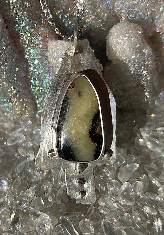 Septarian Sterling Silver Handcrafted Pendant - image 1