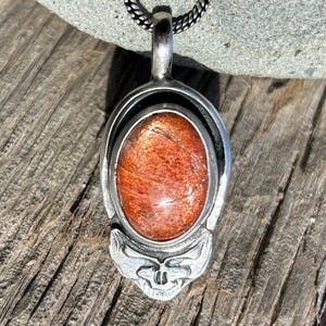 Grateful Dead Jewelry Pendant Sterling Silver Steal Your Face Sunstone