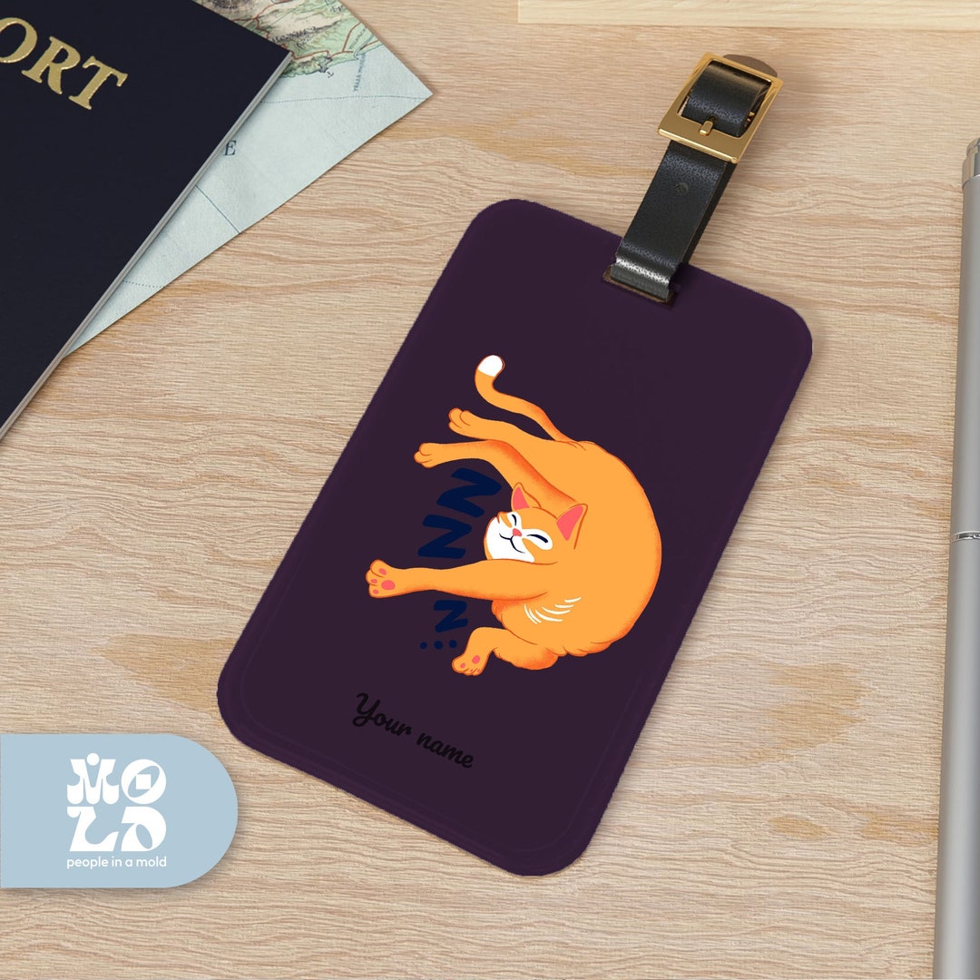 Sleepy Cat Luggage Tag Cat School Bag Tags Cute Cat Backpack - Etsy