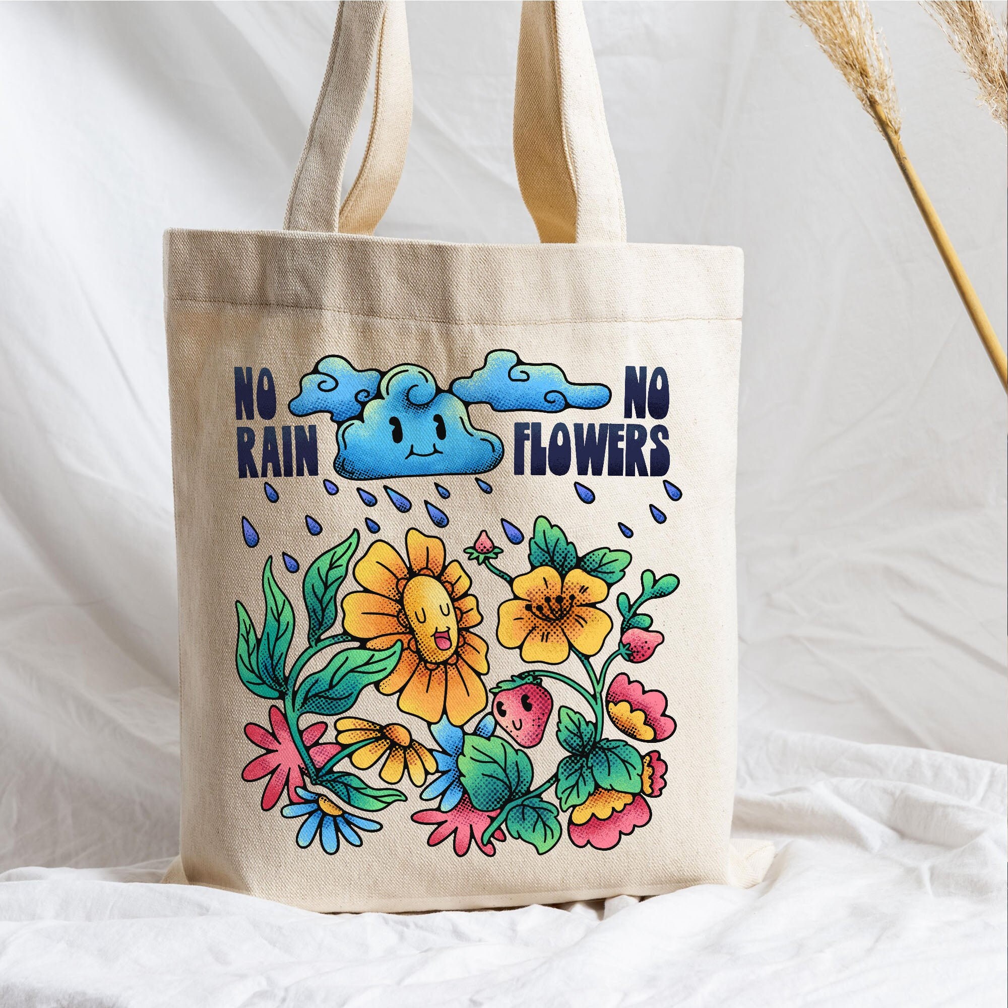 No Rain No Flowers Tote Bag Meaning Gift Motivational Quote Etsy