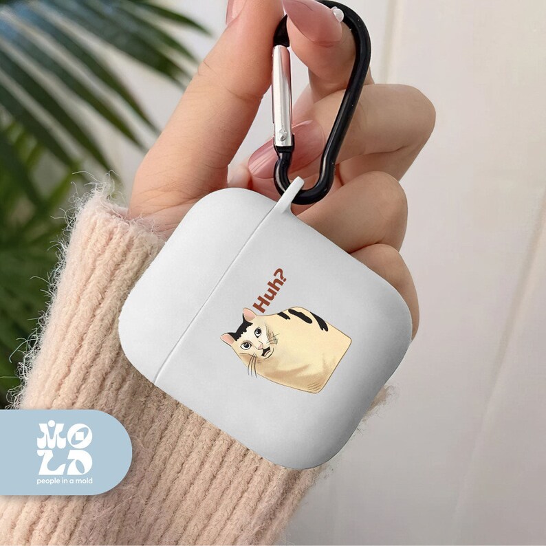 Huh Cat Meme AirPod Case, Gift for Cat Lovers, Cat Airpods Case, Black