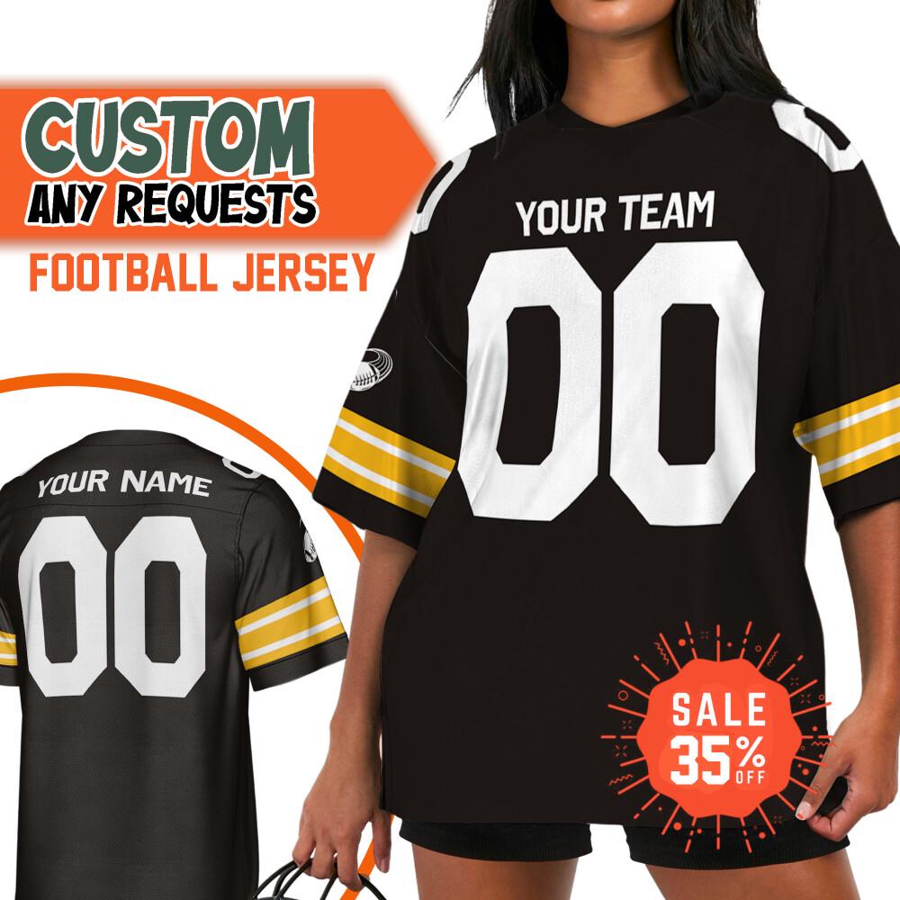 Custom Famous Team Super Star Black Steeler Football I3, All Black Jersey Football Sport, Custom Team Name Number White Birthday Shirt