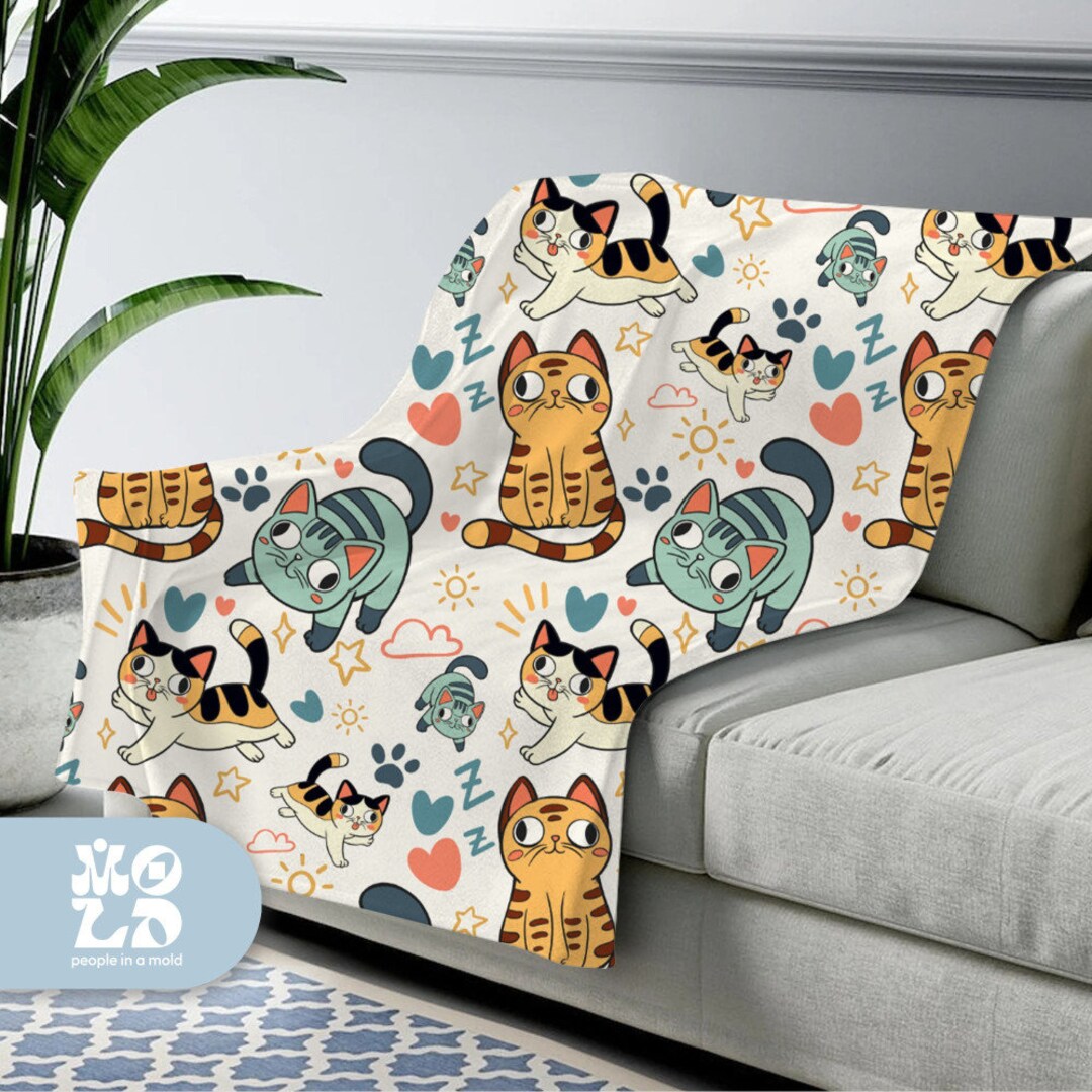 Adorable Cat Vibes Blanket, Cat Lovers Blanket, Gift for Cat Lovers, Funny Cats, Cat Fleece
