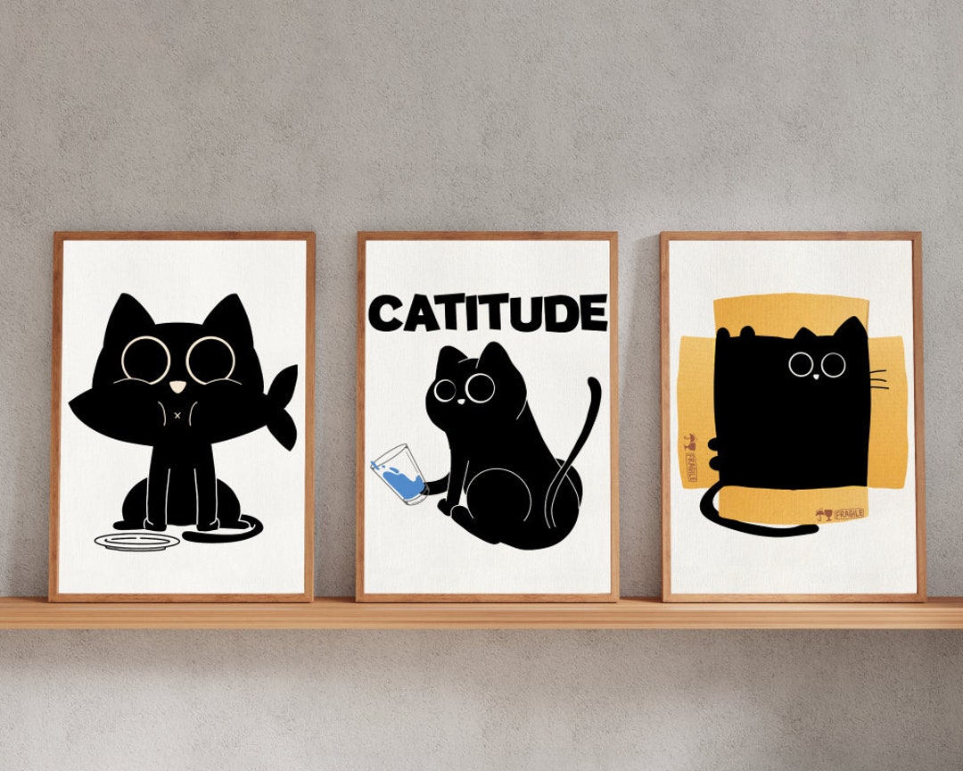 Catitude Set 3 Poster Poster Set Cats Poster Bundle Home - Etsy
