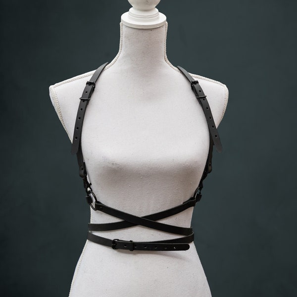 All Black Body-Wrap Waist Harness | Genuine Leather | Custom Handmade