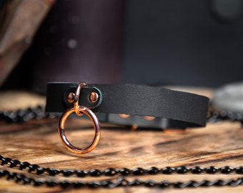 Genuine Leather Rose Gold O-ring Choker