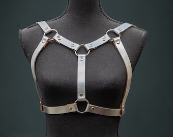 All Silver Metallic Leather Chest Harness | Handmade | Edgy | Versatile Statement Piece *LIMITED EDITION*