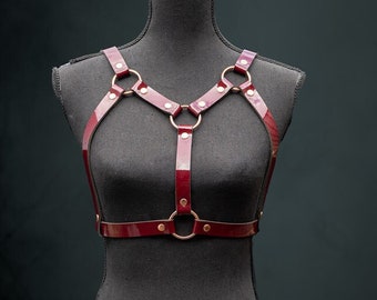 Handmade Edgy Burgundy Red Leather With Rose Gold Chest Harness - Versatile Statement Piece *LIMITED EDITION*