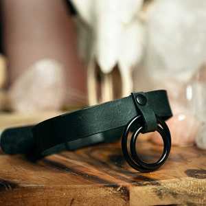 Genuine Leather Double O-Ring Choker | All Black | Alternative Accessories