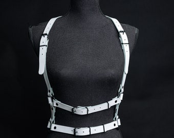 Handmade Genuine White Leather Waist Harness - Versatile and Edgy