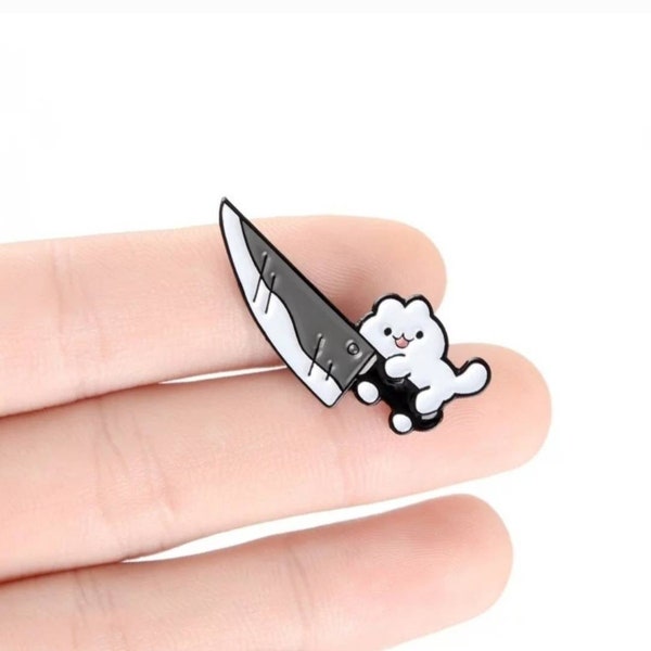 Cat With Knife Pin Etsy