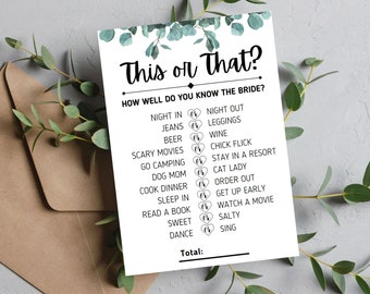 This or that Bridal Shower Game | Printable  Bridal Shower Party Game | Wedding Shower Game | Wedding Shower | Wedding Digital Download Game