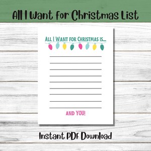 All I Want for Christmas List, Weihnachtswunschliste, Weihnachtsgeschenkliste, Digitale PDF-Datei