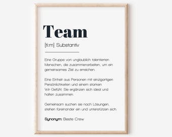 Team Geschenk A4 Poster "Team" | Büro Deko Bild | Kollegen Geschenk | Abschiedsgeschenk Kollege | Team danke sagen - Poster ohne Rahmen -