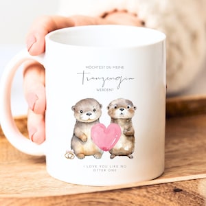 Taza con motivo de nutria para dama de honor, ¿te gustaría ser mi dama de honor? Taza de preguntas para dama de honor