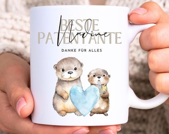 Taza personalizada para madrina, regalo de cumpleaños para madrina, regalo de Navidad para madrina, linda taza de nutria para la mejor madrina.