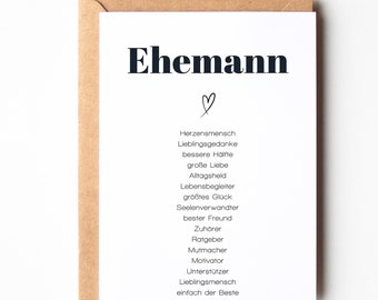 Husband gift, synonym card husband, husband gift, husband gift birthday, husband birth card, as desired including envelope