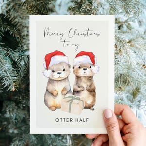 Cute otter Christmas card, funny Christmas card, Christmas gift partner, Christmas card, Christmas gift, A6 postcard