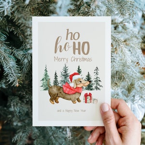 Süße Weihnachtskarte Ho Ho Ho, Merry Christmas, Weihnachtsgruß, Weihnachtsgeschenk, lustige Weihnachtskarte mit Dackel, Merry Christmas